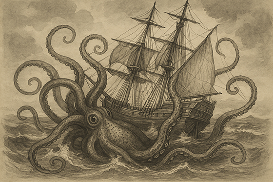船を襲うクラーケン