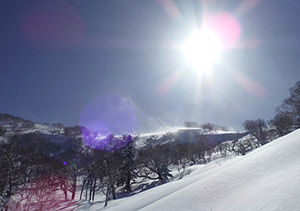 強風の稜線で舞う雪煙
